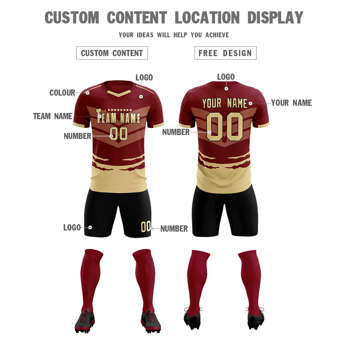 Custom Crimson Khaki Men Uniform Soccer Sets Jersey