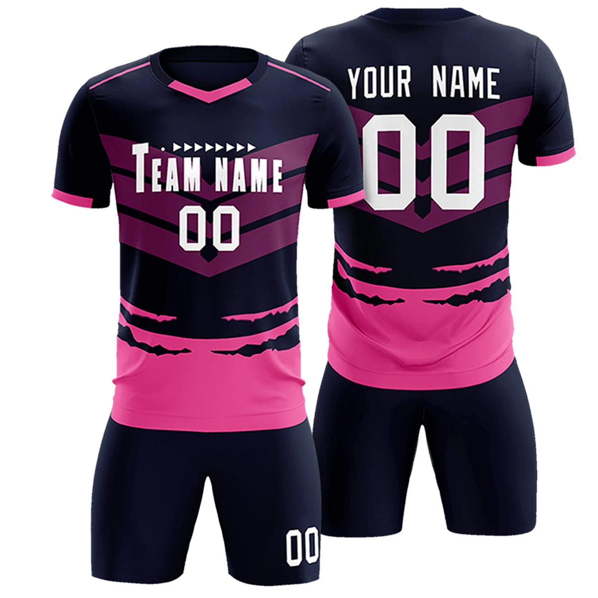 Custom Navy Pink Men Uniform Soccer Sets Jersey
