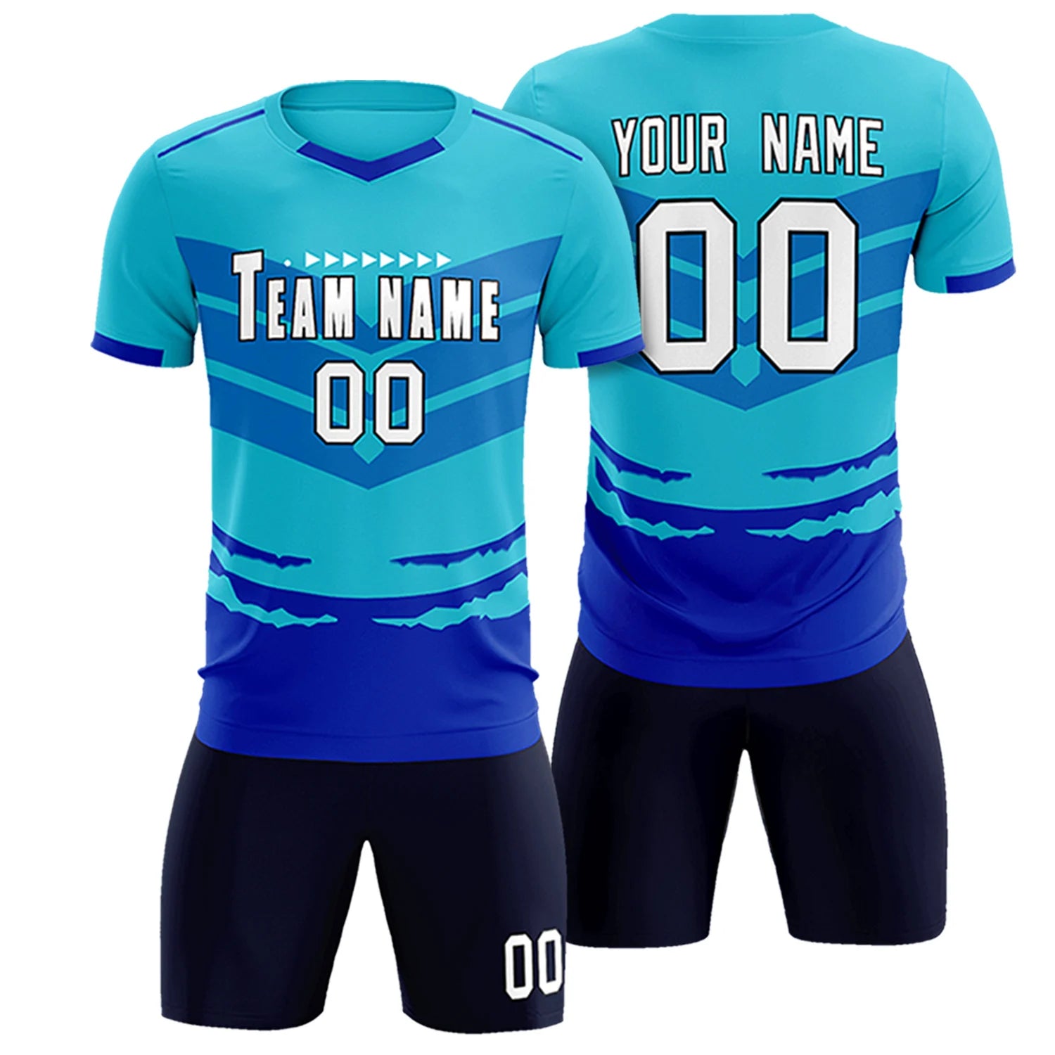 Custom Sky Blue Royal Blue Men Uniform Soccer Sets Jersey