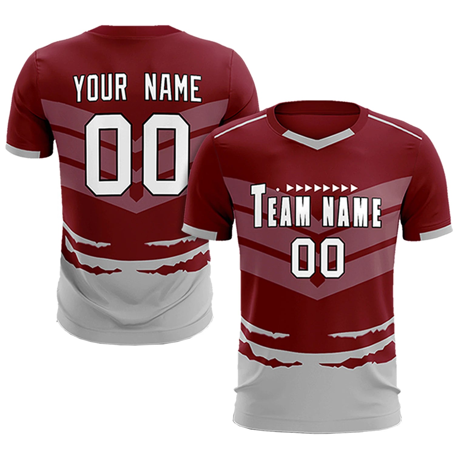 Custom Crimson Gray Men Uniform Soccer Sets Jersey