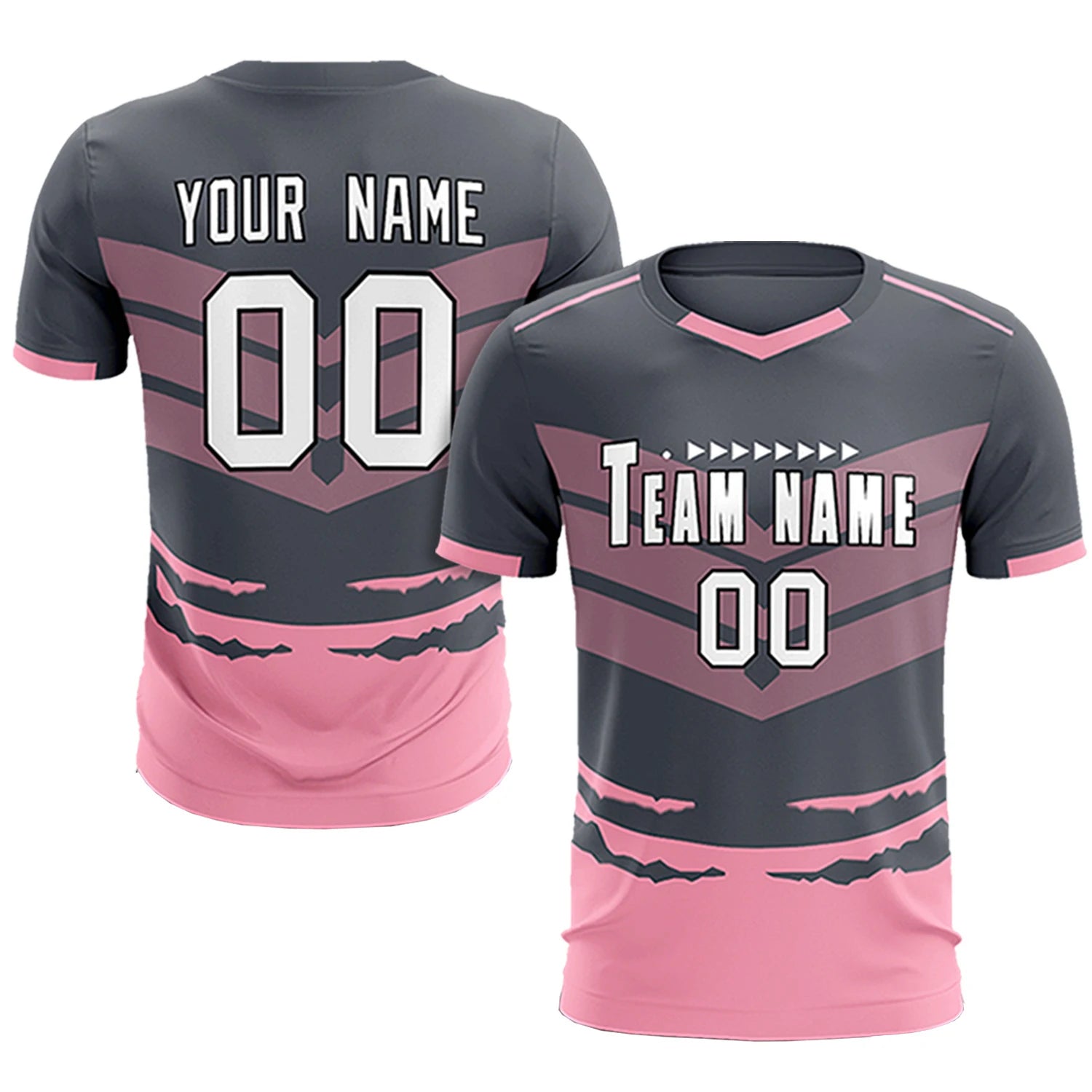 Custom Gray Light Pink Men Uniform Soccer Sets Jersey