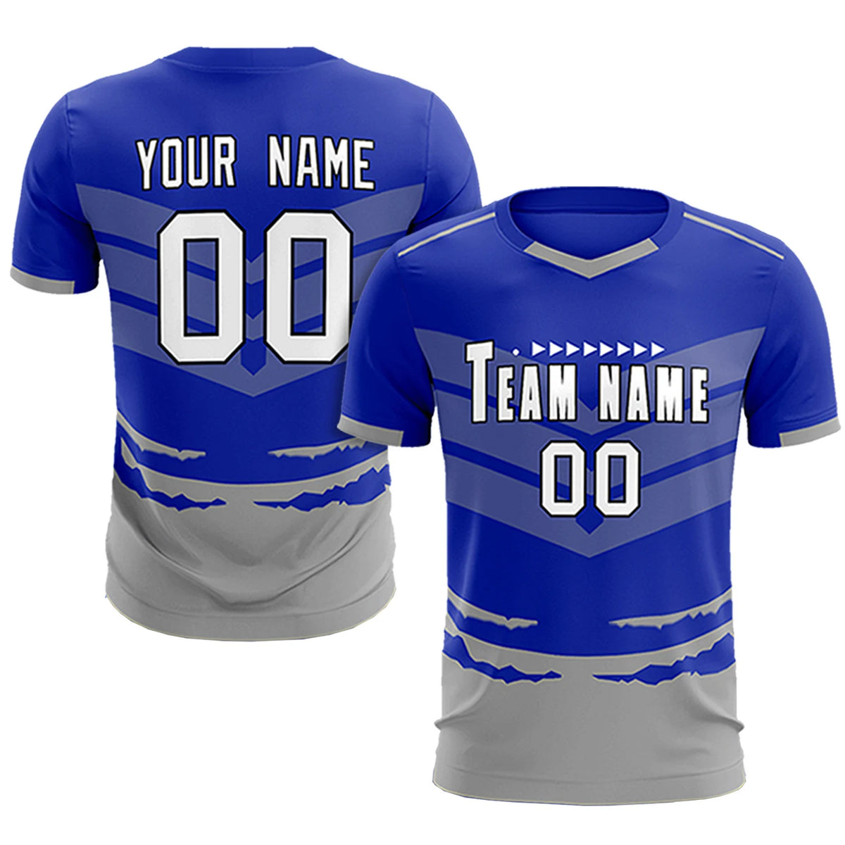 Custom Royal Blue Gray Men Uniform Soccer Sets Jersey