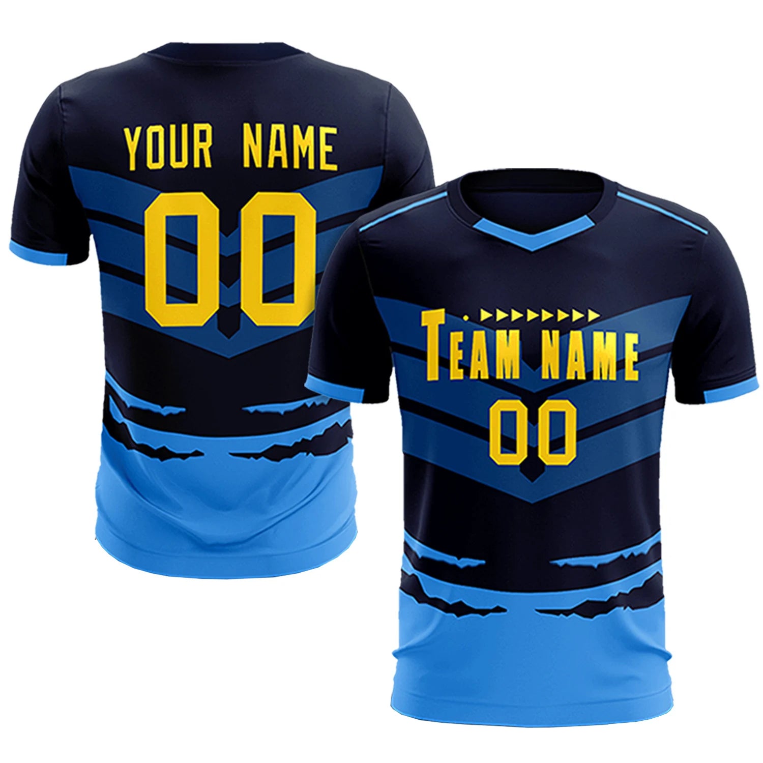 Custom Navy Powder Blue Men Uniform Soccer Sets Jersey