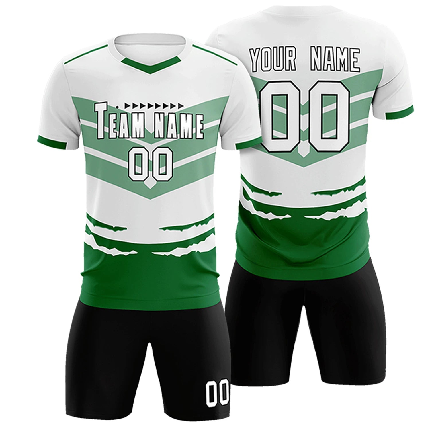 Custom White Kelly Green Men Uniform Soccer Sets Jersey