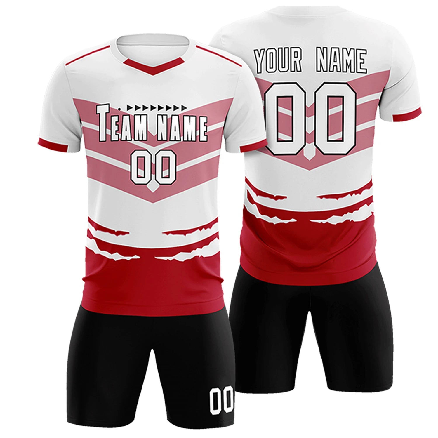 Custom White Red Men Uniform Soccer Sets Jersey