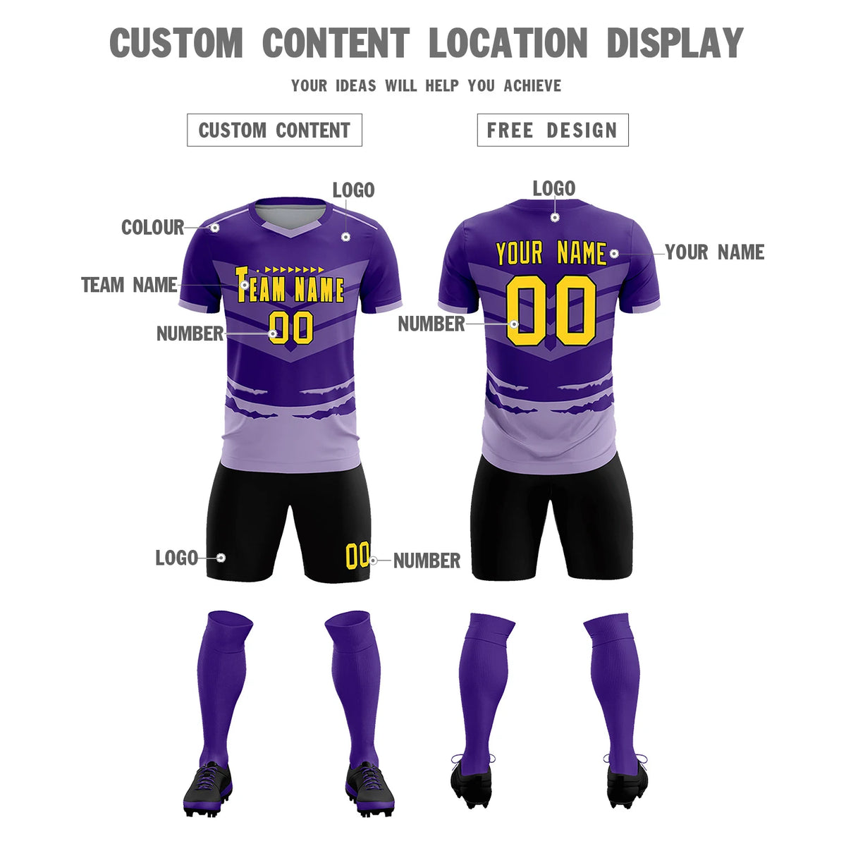 Custom Purple Light Purple Men Uniform Soccer Sets Jersey