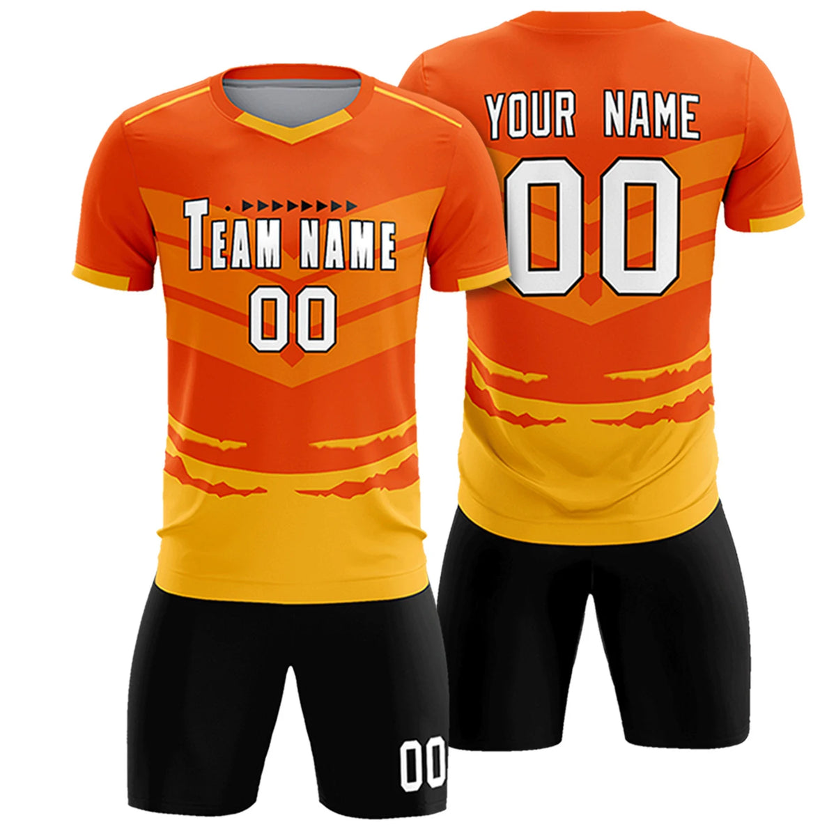 Custom Orange Yellow Men Uniform Soccer Sets Jersey
