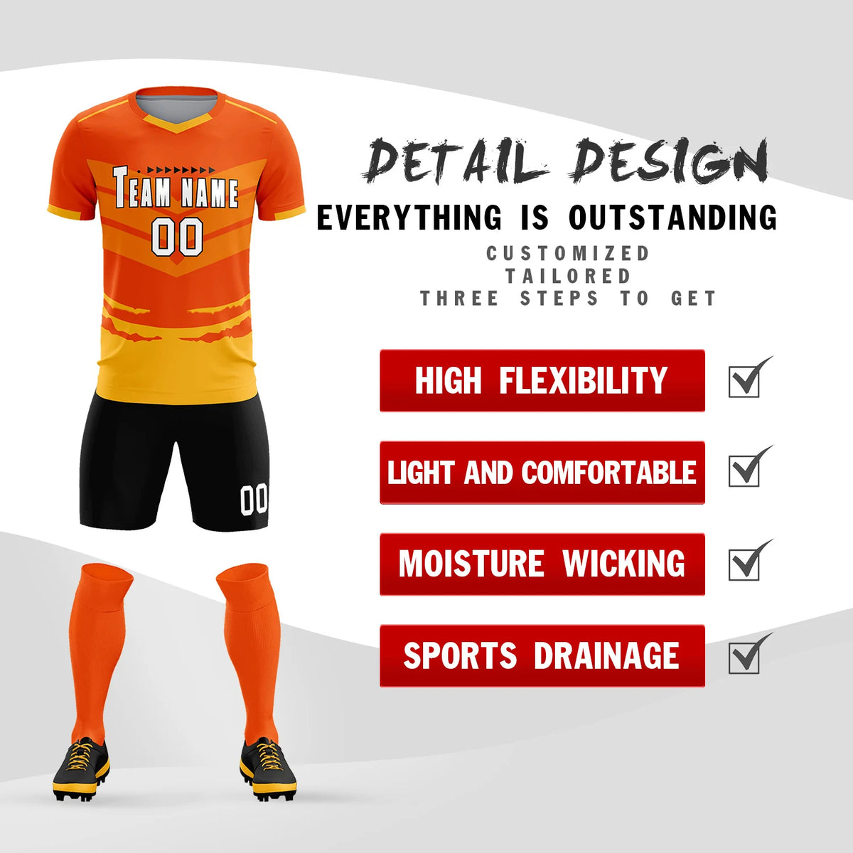 Custom Orange Yellow Men Uniform Soccer Sets Jersey