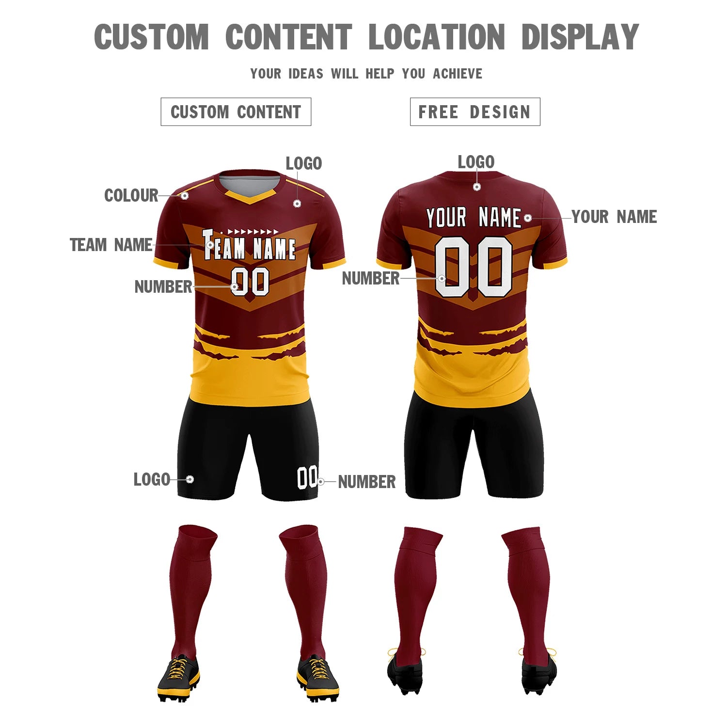 Custom Crimson Yellow Men Uniform Soccer Sets Jersey