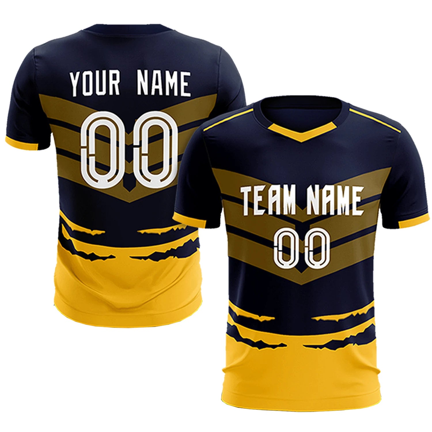 Custom Navy Yellow Men Uniform Soccer Sets Jersey