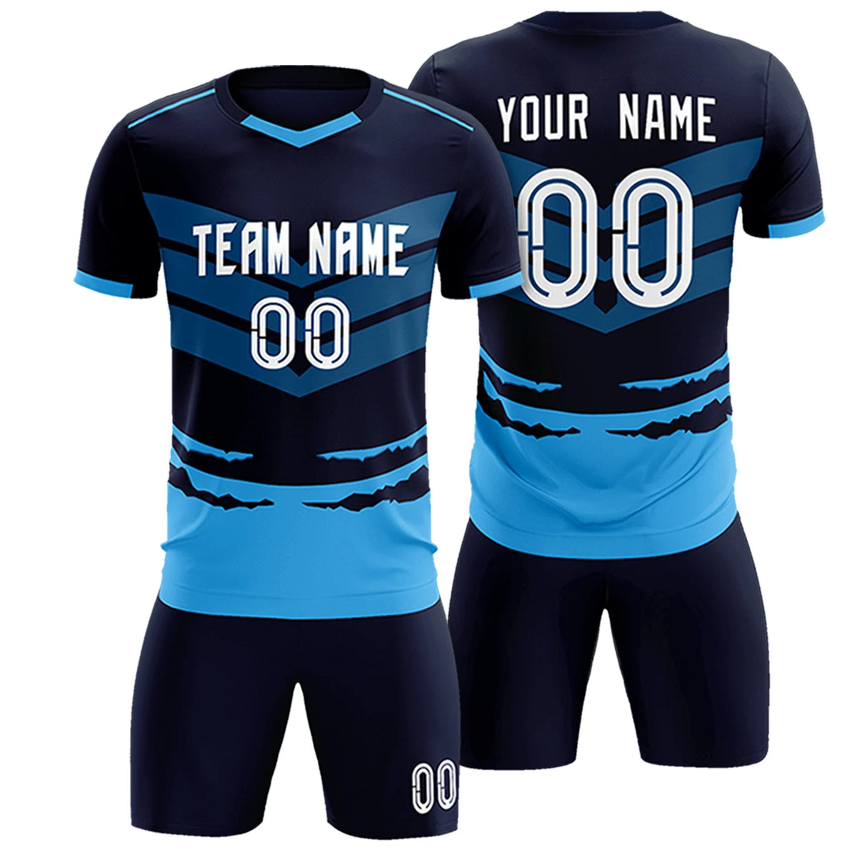 Custom Navy Powder Blue Men Uniform Soccer Sets Jersey
