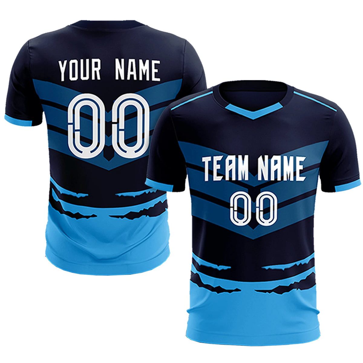 Custom Navy Powder Blue Men Uniform Soccer Sets Jersey
