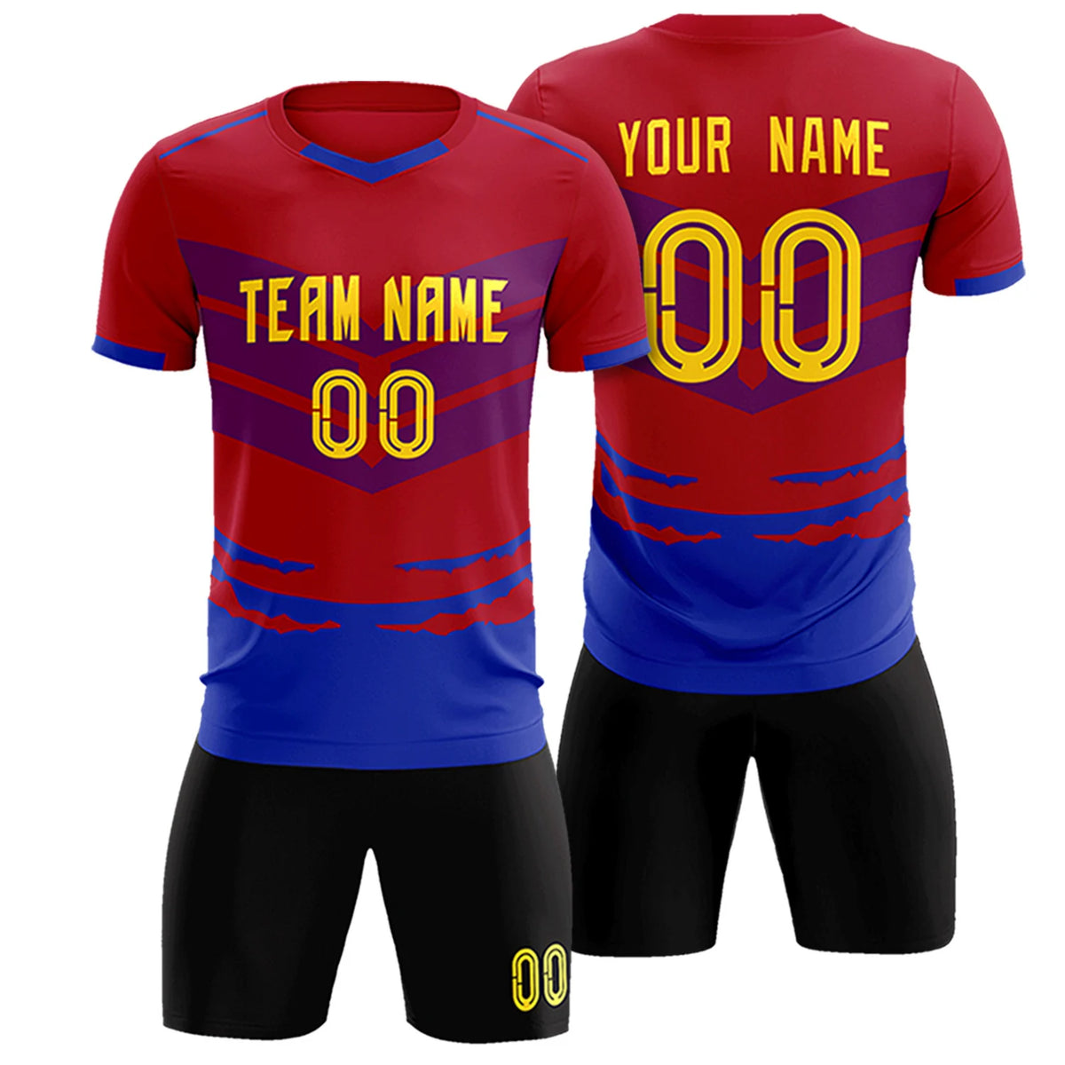 Custom Red Royal Blue Men Uniform Soccer Sets Jersey
