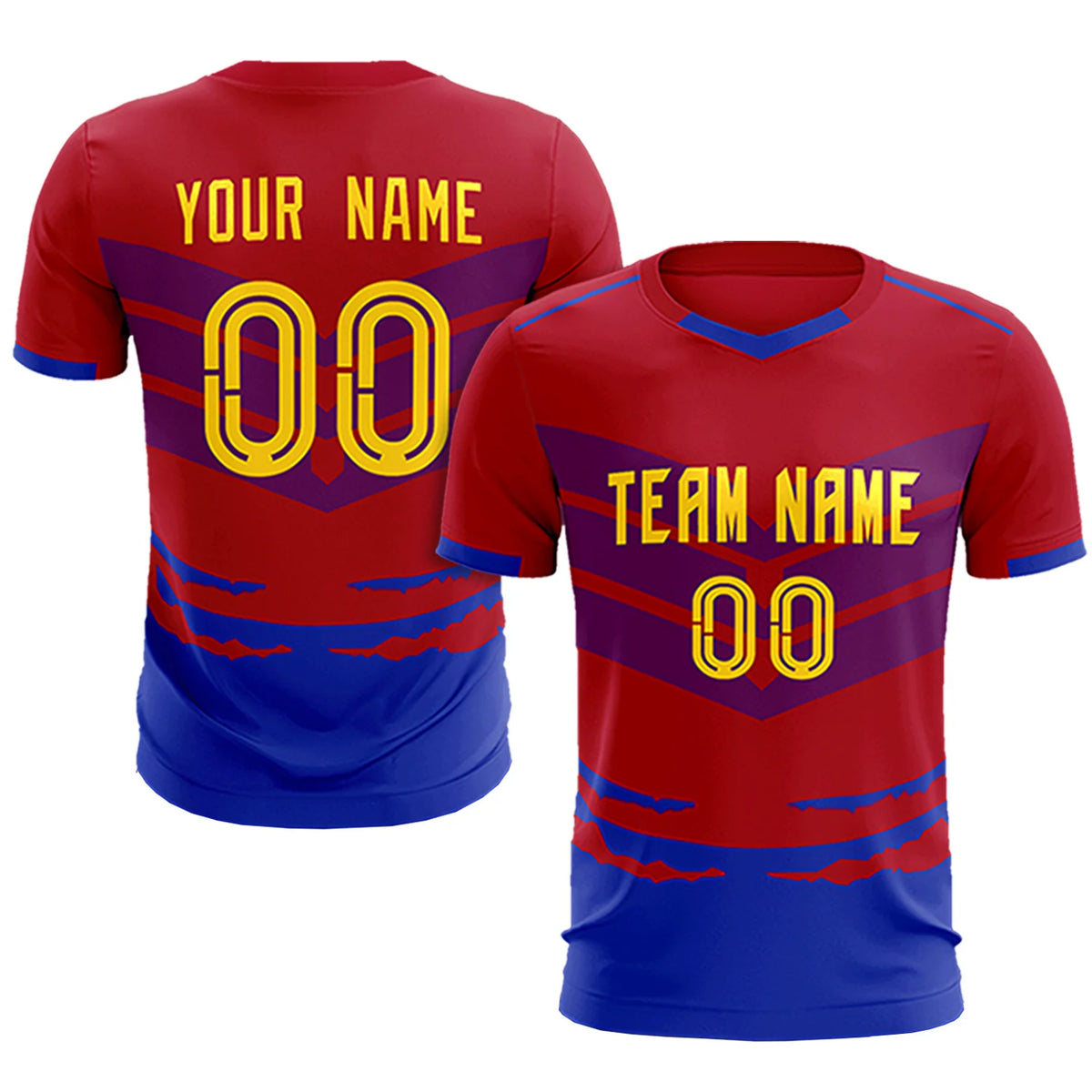 Custom Red Royal Blue Men Uniform Soccer Sets Jersey