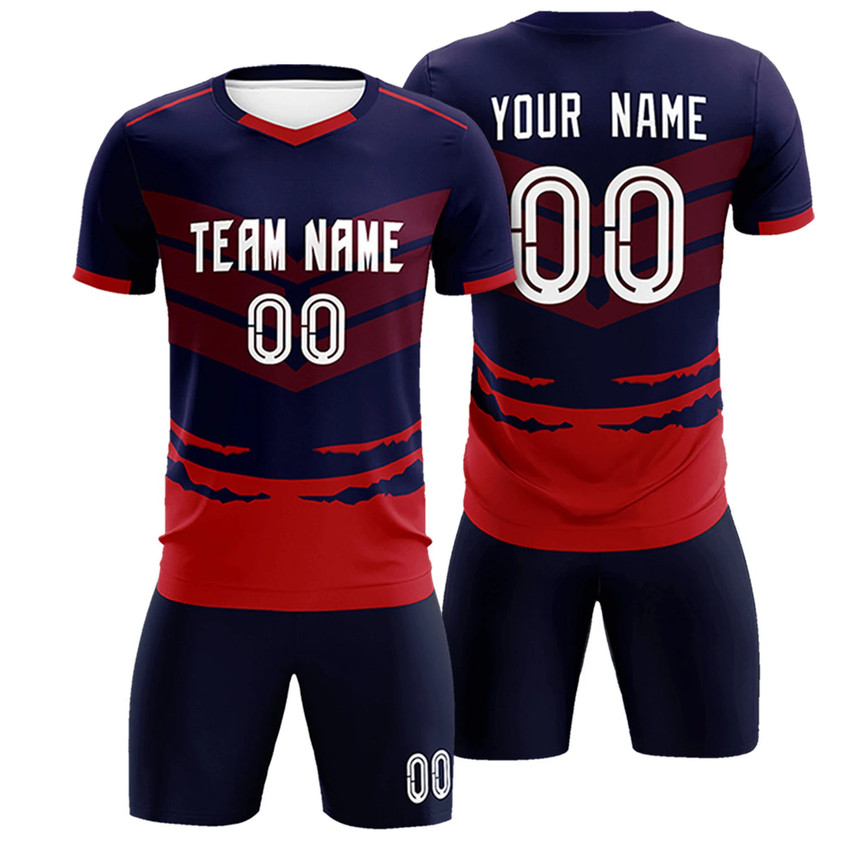 Custom Navy Red Men Uniform Soccer Sets Jersey