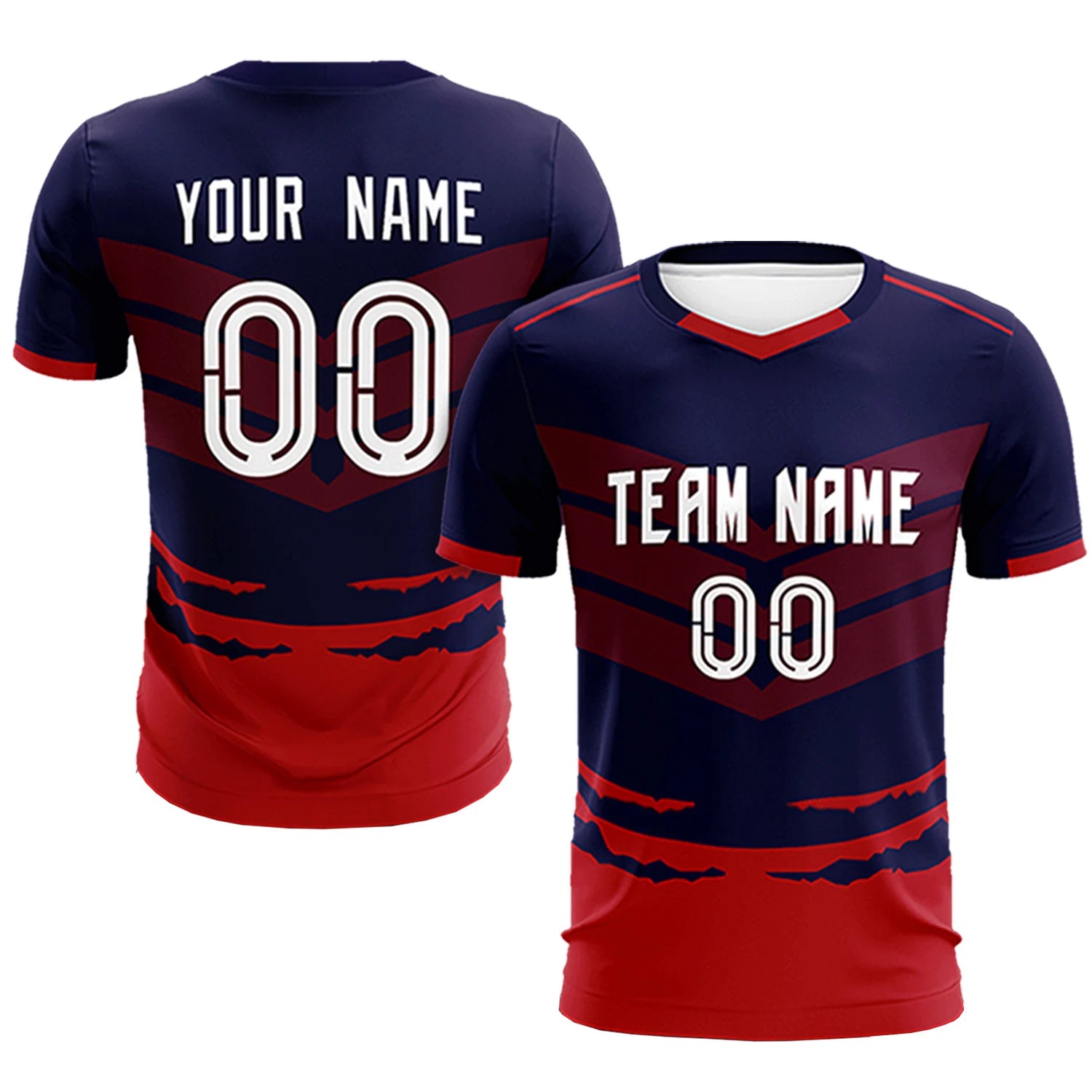 Custom Navy Red Men Uniform Soccer Sets Jersey
