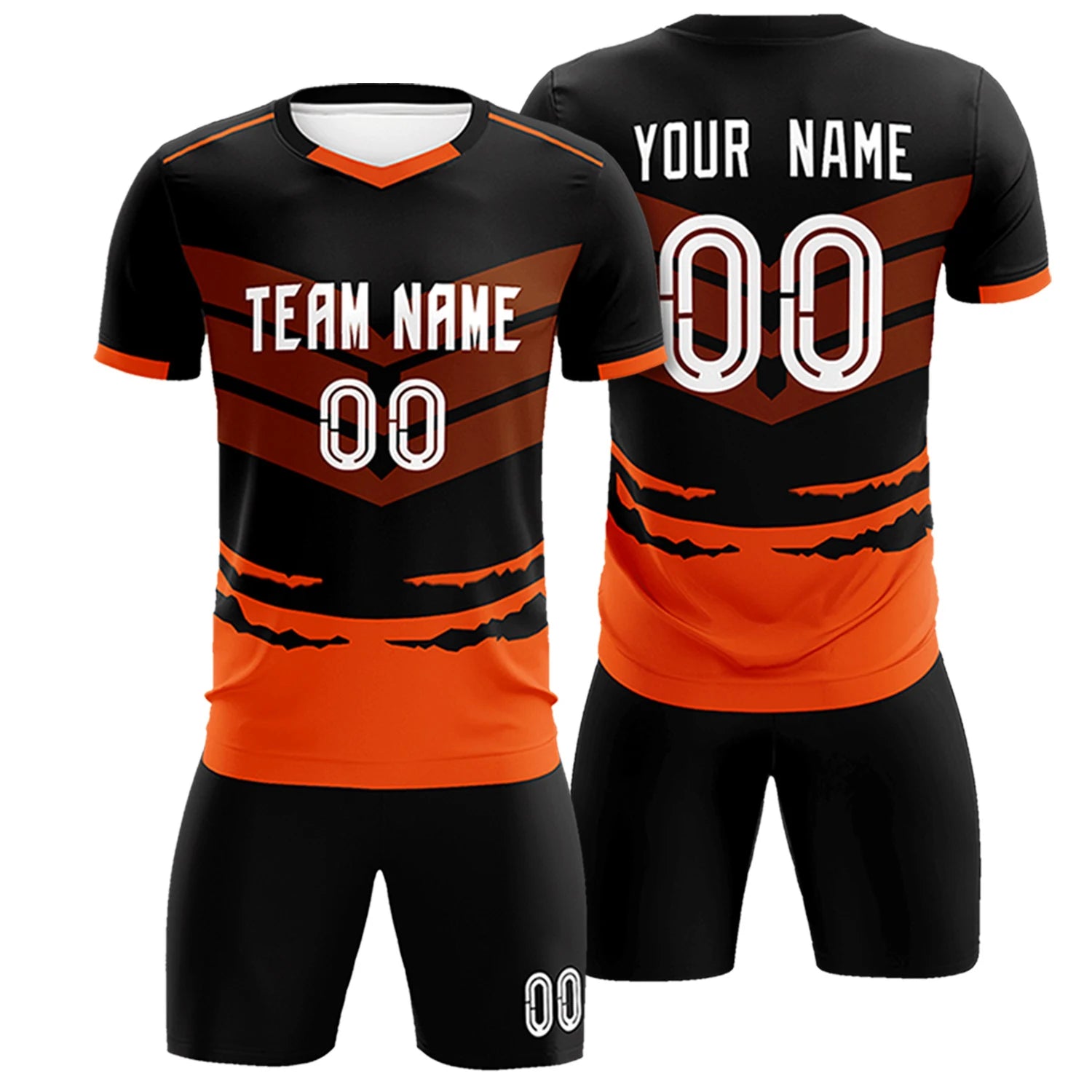 Custom Black Orange Men Uniform Soccer Sets Jersey