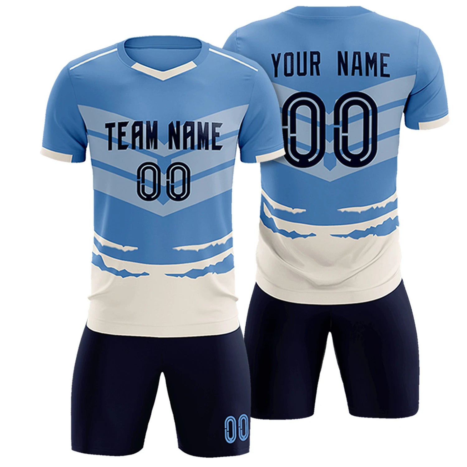 Custom Light Blue Cream Men Uniform Soccer Sets Jersey
