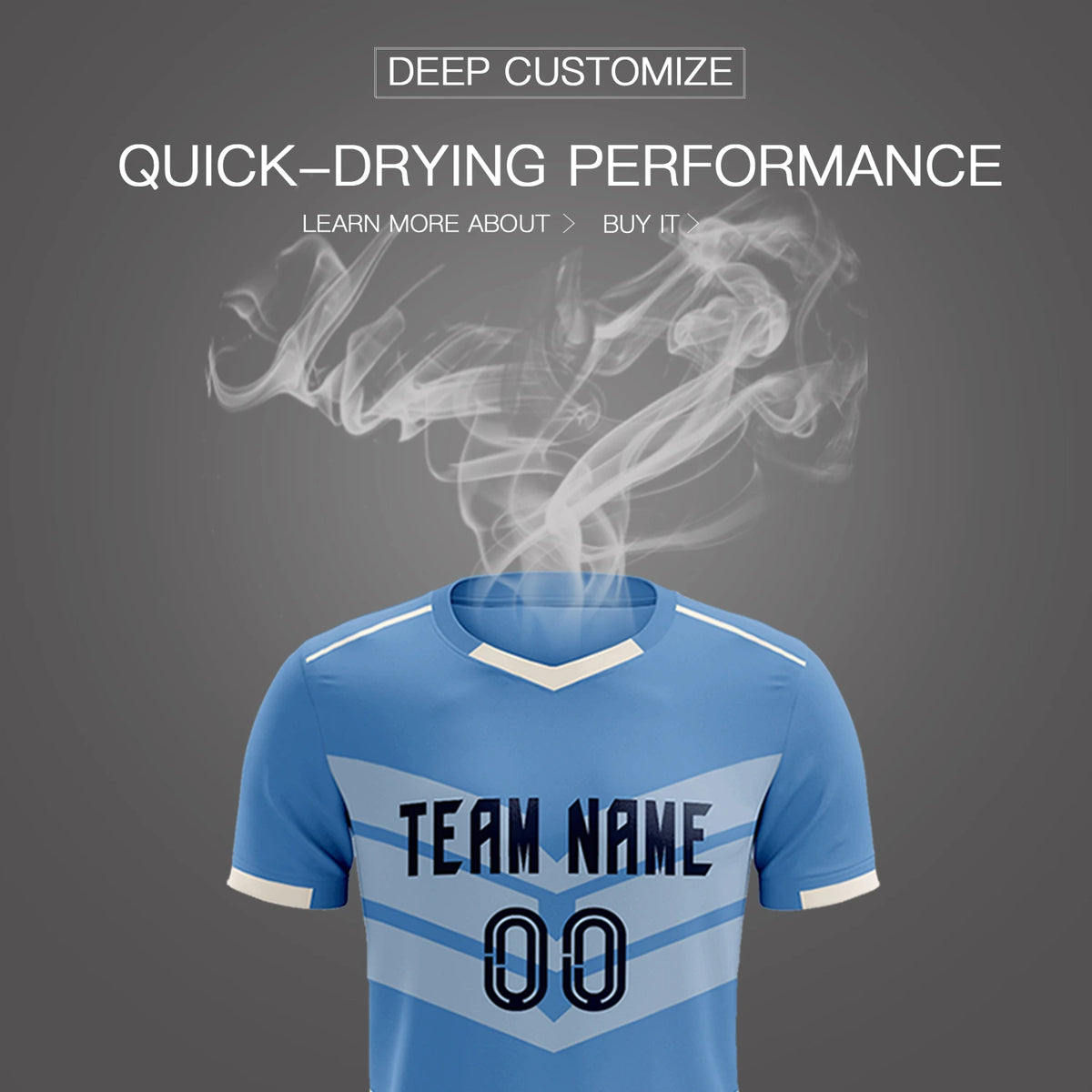 Custom Light Blue Cream Men Uniform Soccer Sets Jersey