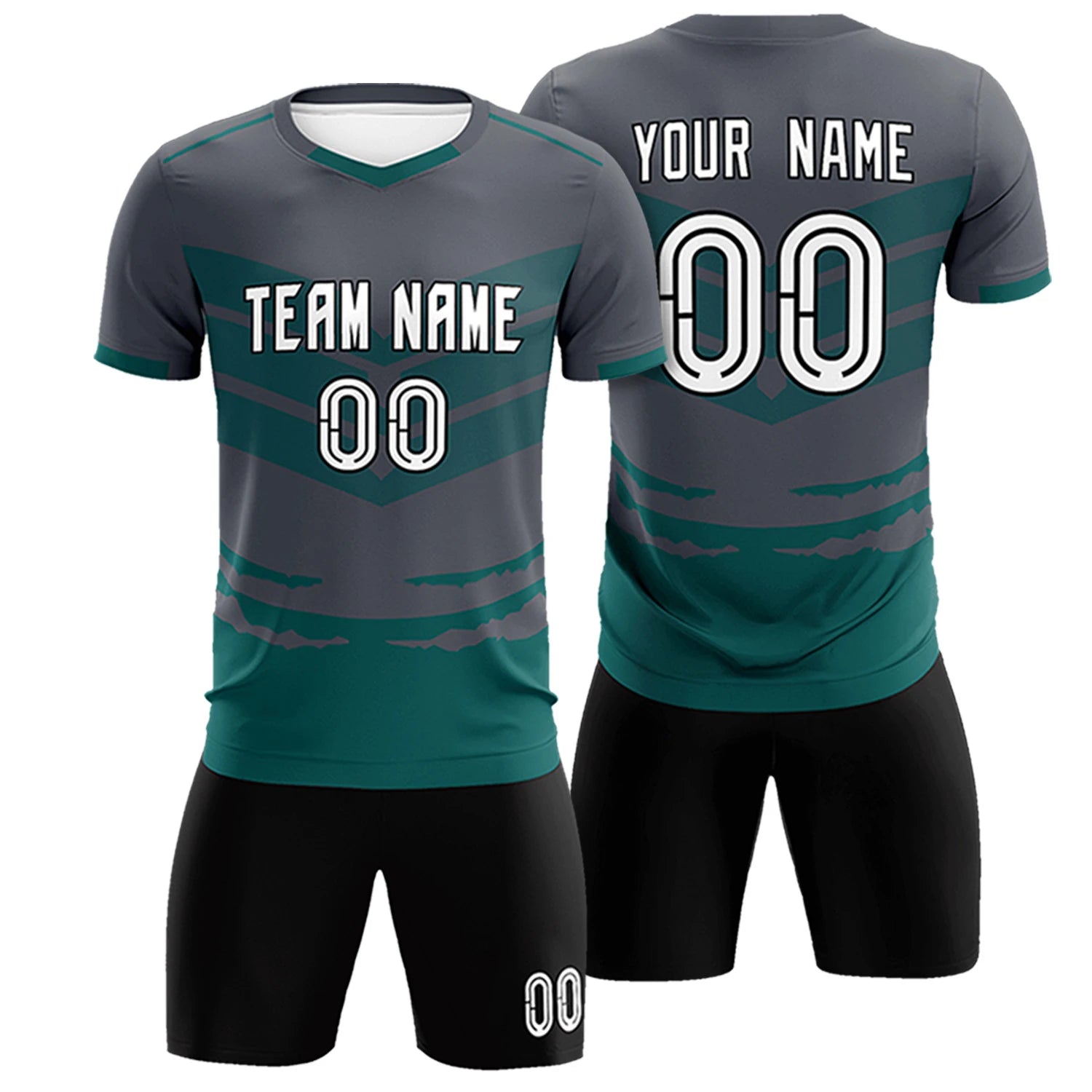 Custom Dark Gray Midnight Green Men Uniform Soccer Sets Jersey