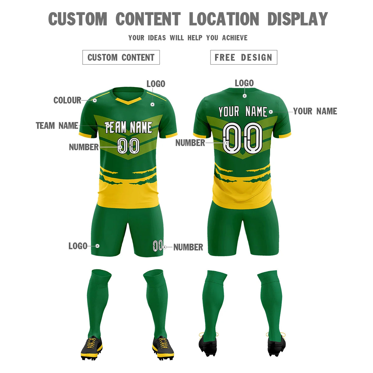 Custom Kelly Green Gold01 Men Uniform Soccer Sets Jersey