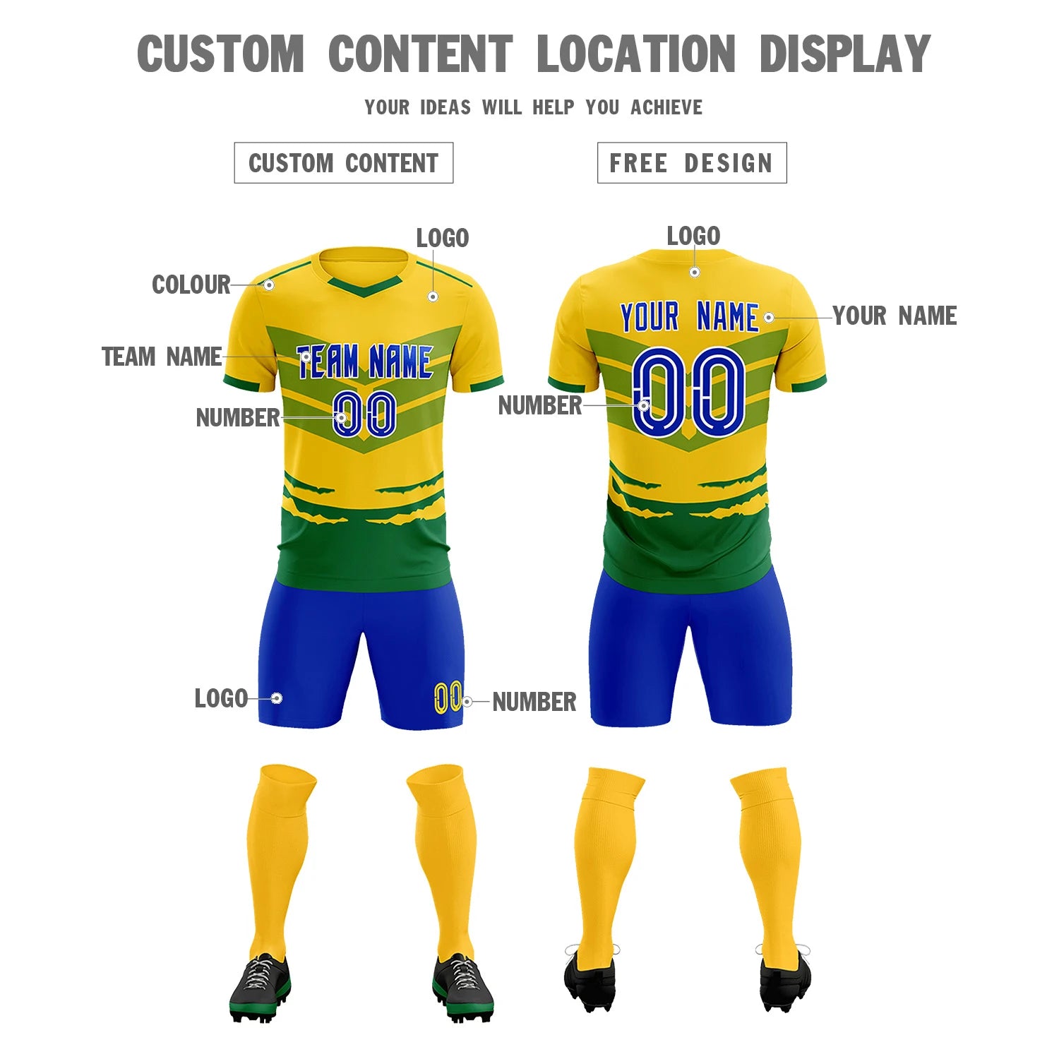 Custom Gold01 Kelly Green Men Uniform Soccer Sets Jersey