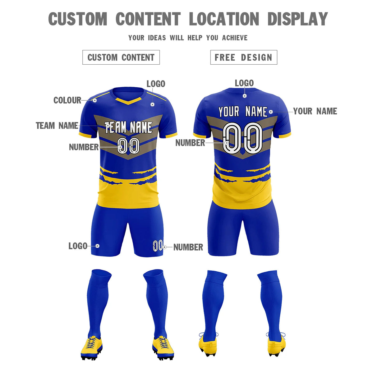Custom Royal Blue Gold01 Men Uniform Soccer Sets Jersey