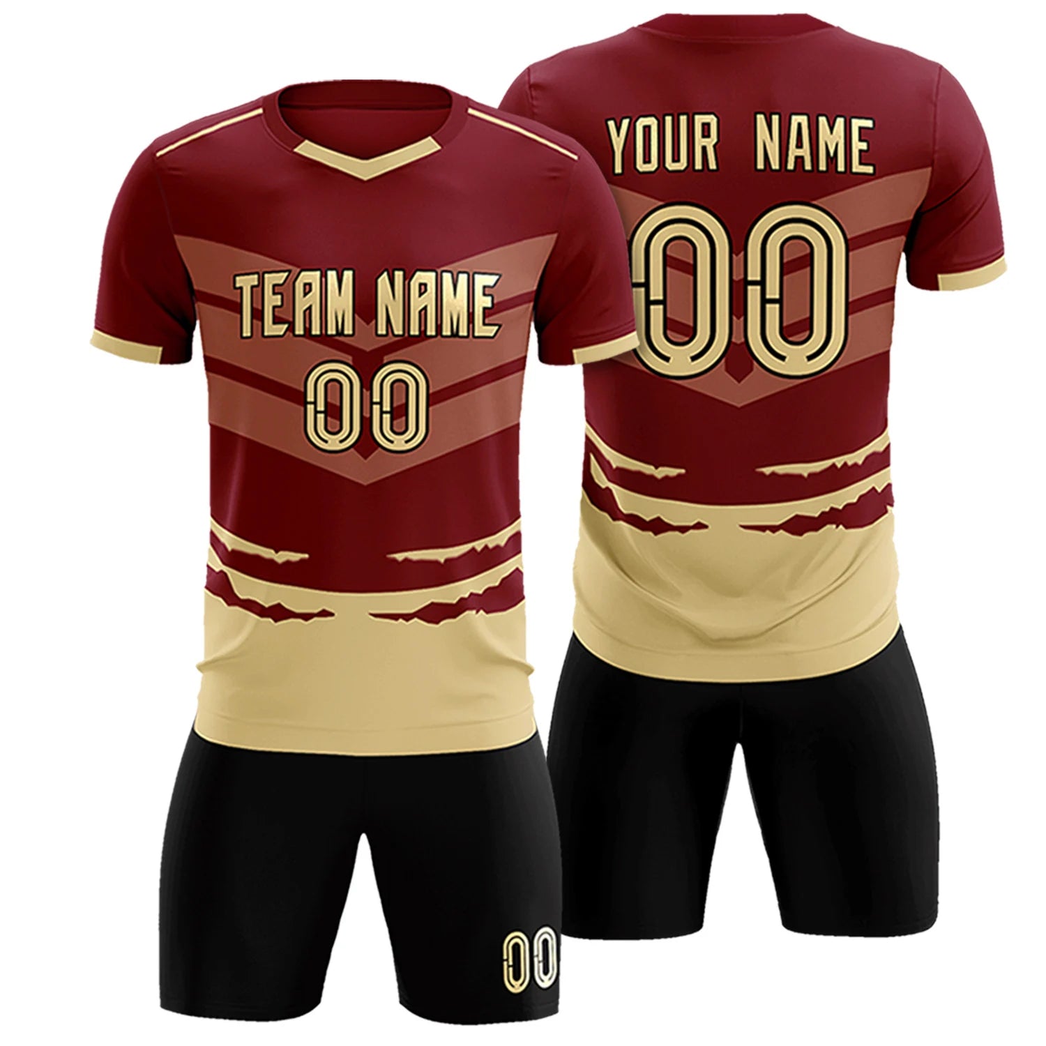 Custom Crimson Khaki Men Uniform Soccer Sets Jersey