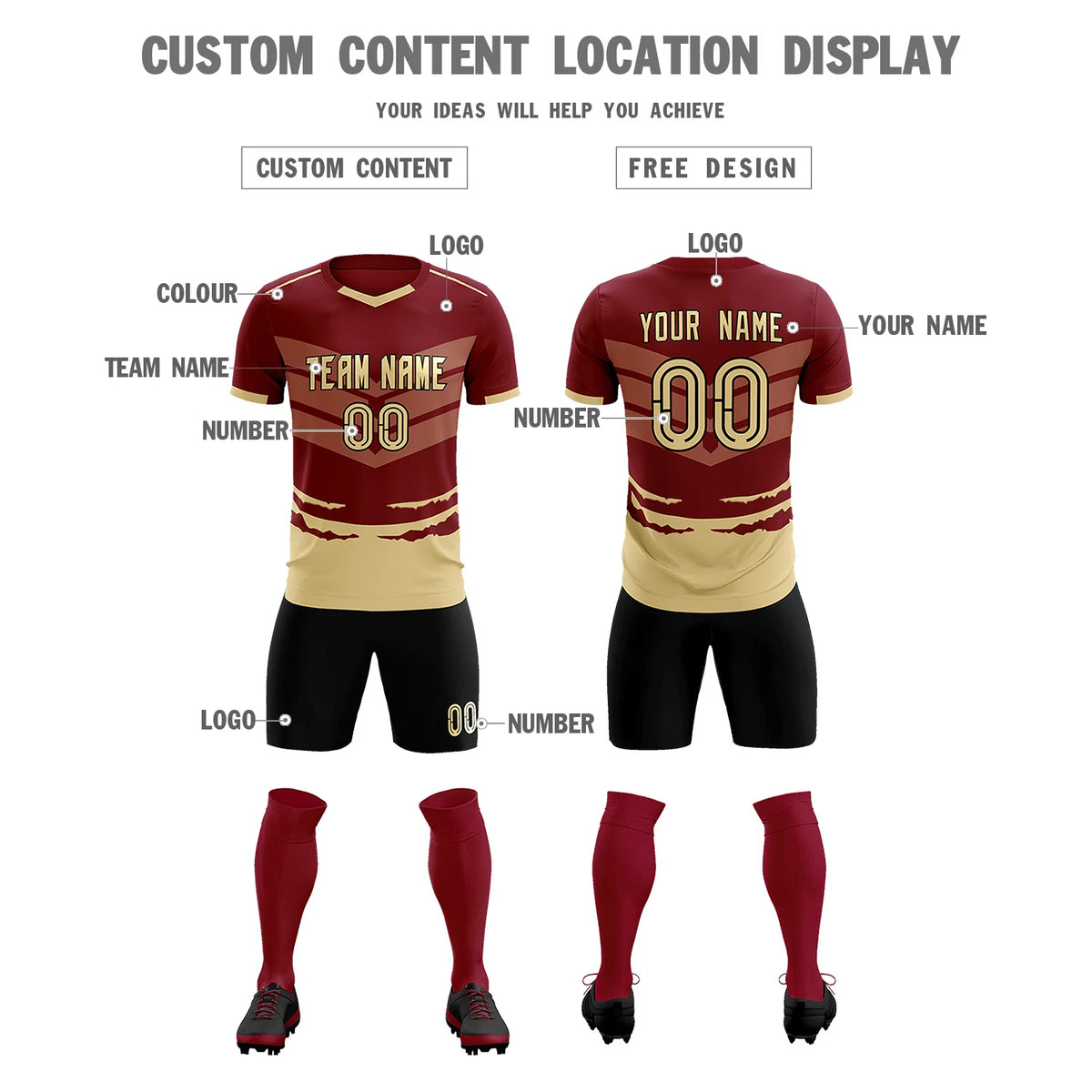 Custom Crimson Khaki Men Uniform Soccer Sets Jersey