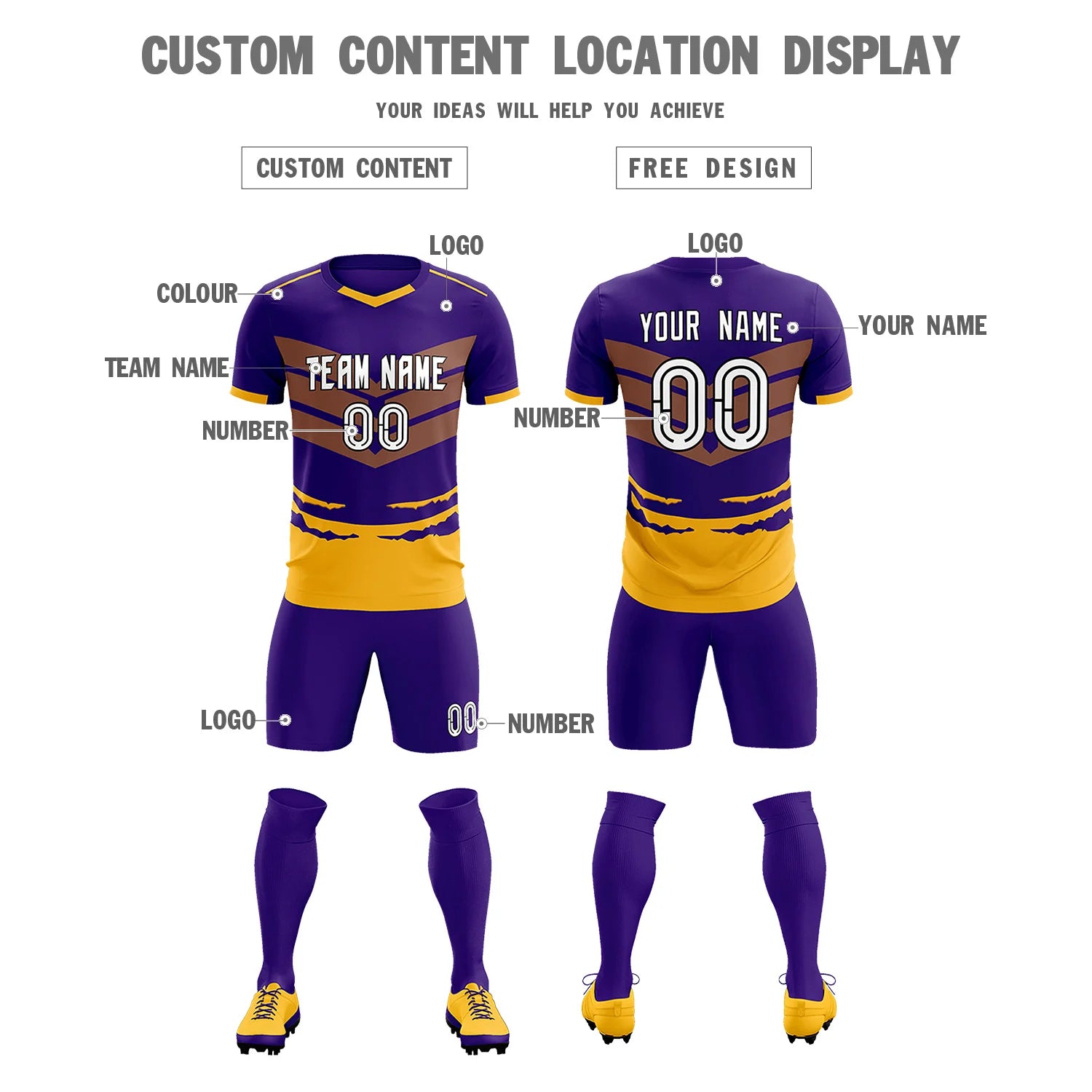 Custom Purple Yellow Men Uniform Soccer Sets Jersey