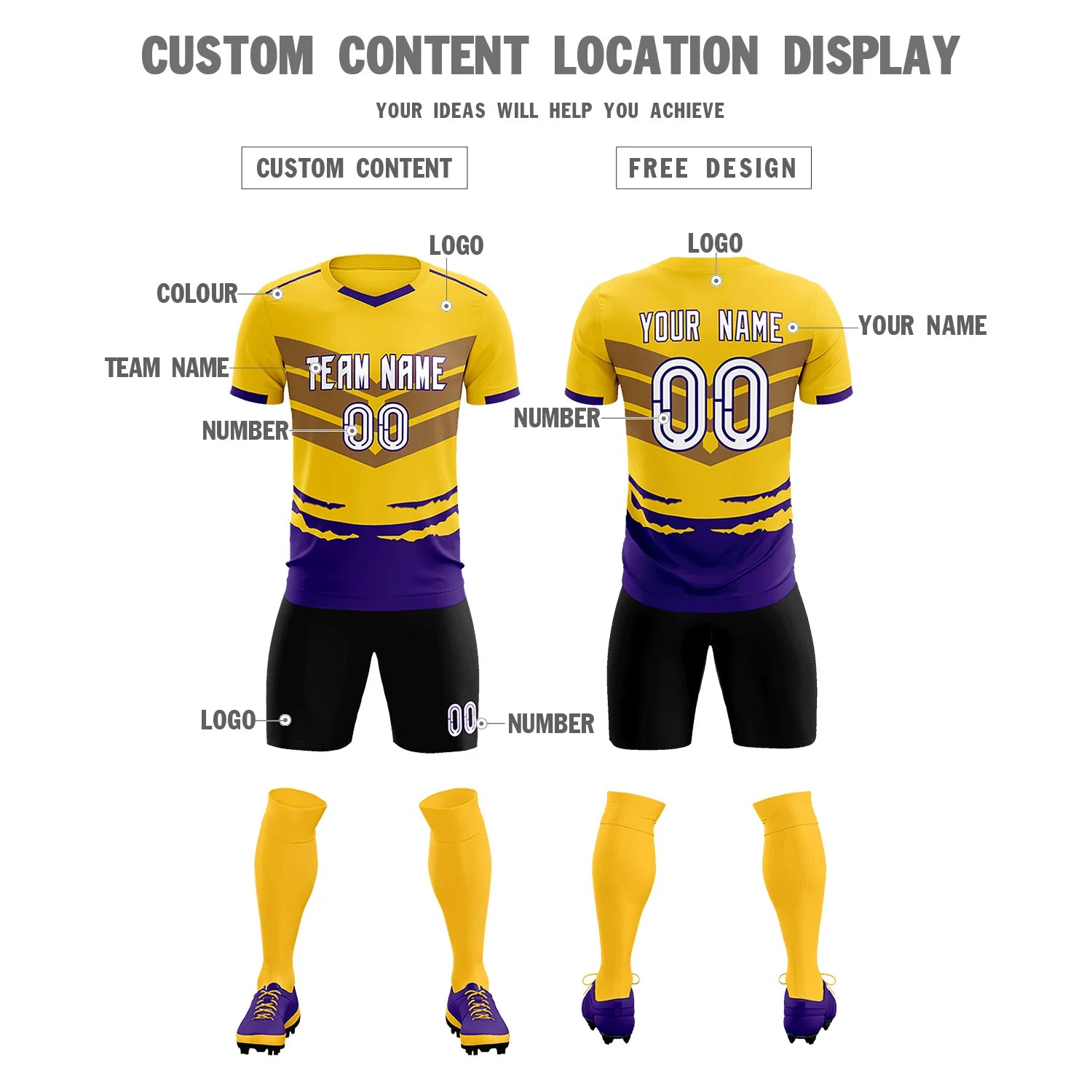 Custom Gold01 Purple Men Uniform Soccer Sets Jersey