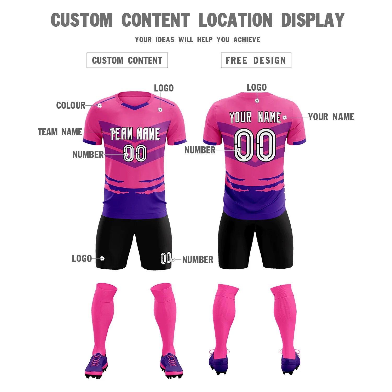 Custom Pink Purple Men Uniform Soccer Sets Jersey