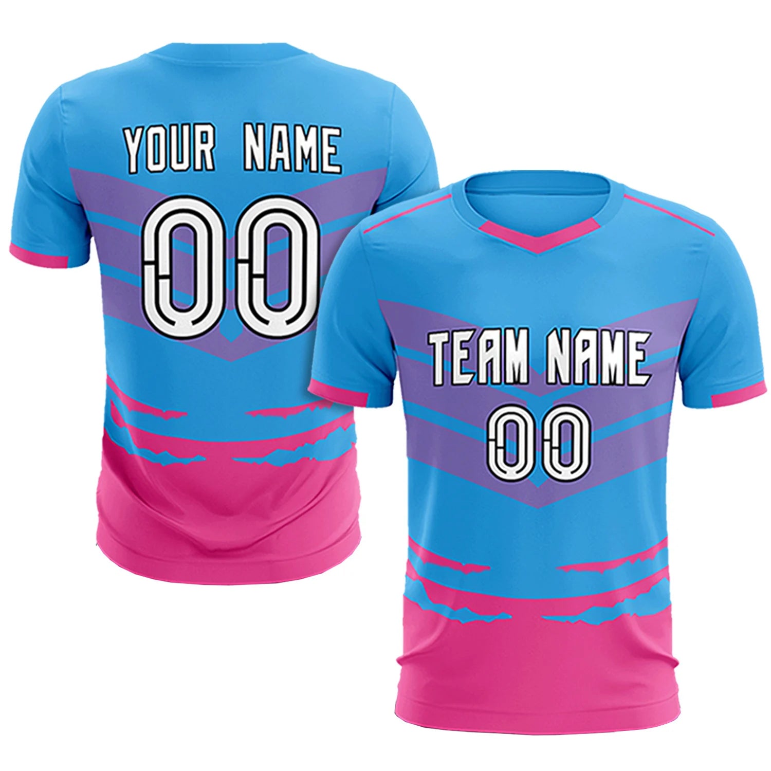 Custom Powder Blue Pink Men Uniform Soccer Sets Jersey
