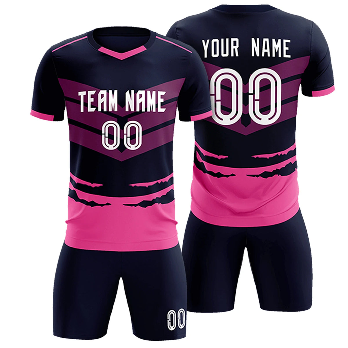 Custom Navy Pink Men Uniform Soccer Sets Jersey