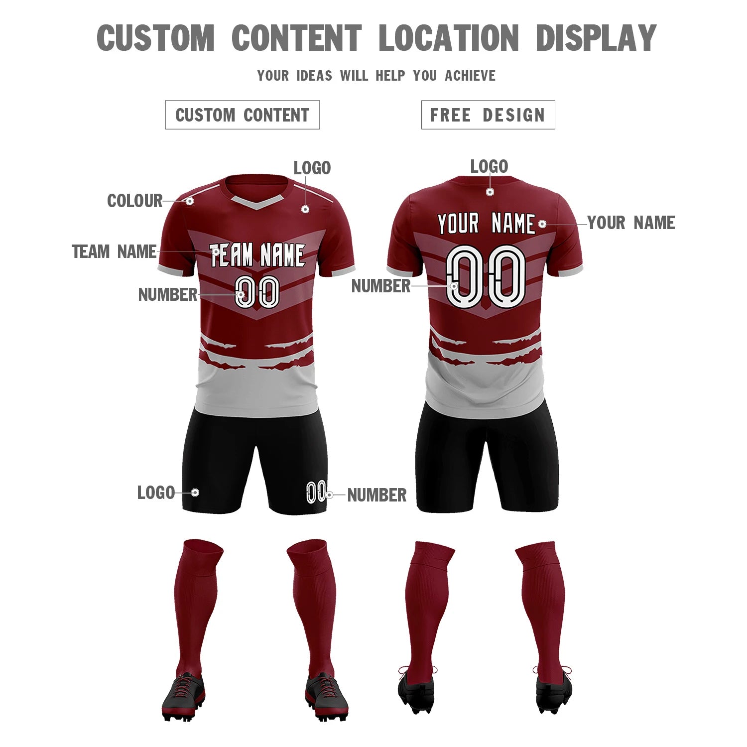 Custom Crimson Gray Men Uniform Soccer Sets Jersey