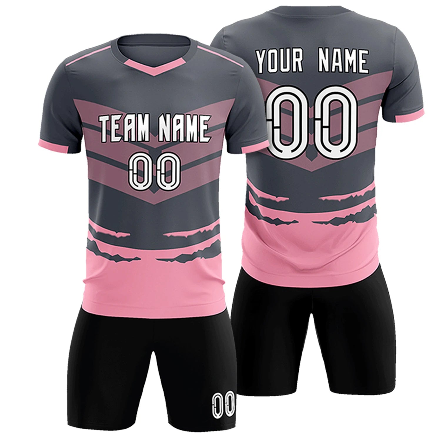 Custom Gray Light Pink Men Uniform Soccer Sets Jersey