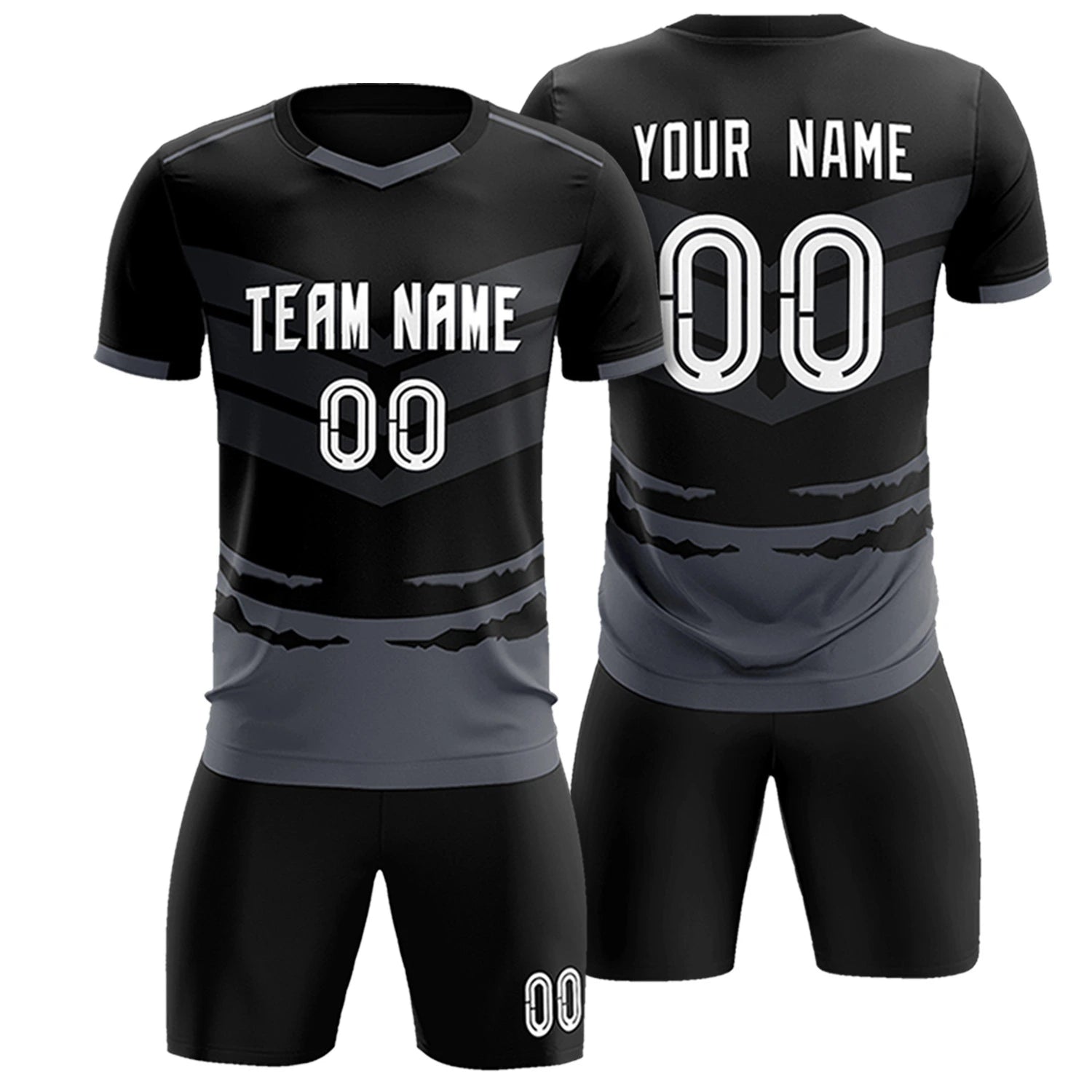 Custom Black Gray Men Uniform Soccer Sets Jersey