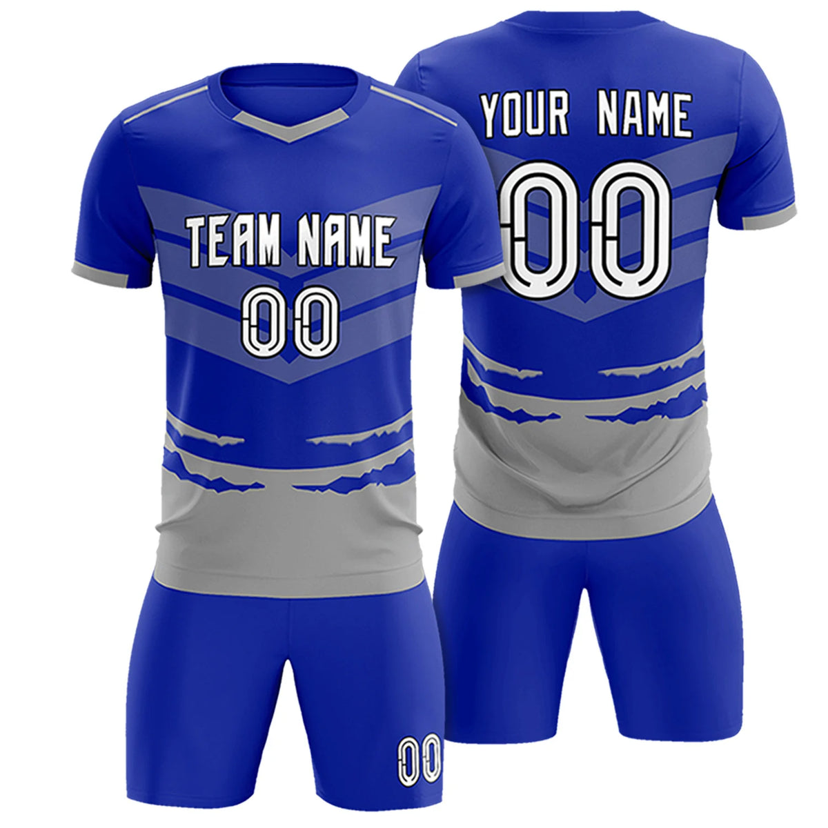 Custom Royal Blue Gray Men Uniform Soccer Sets Jersey