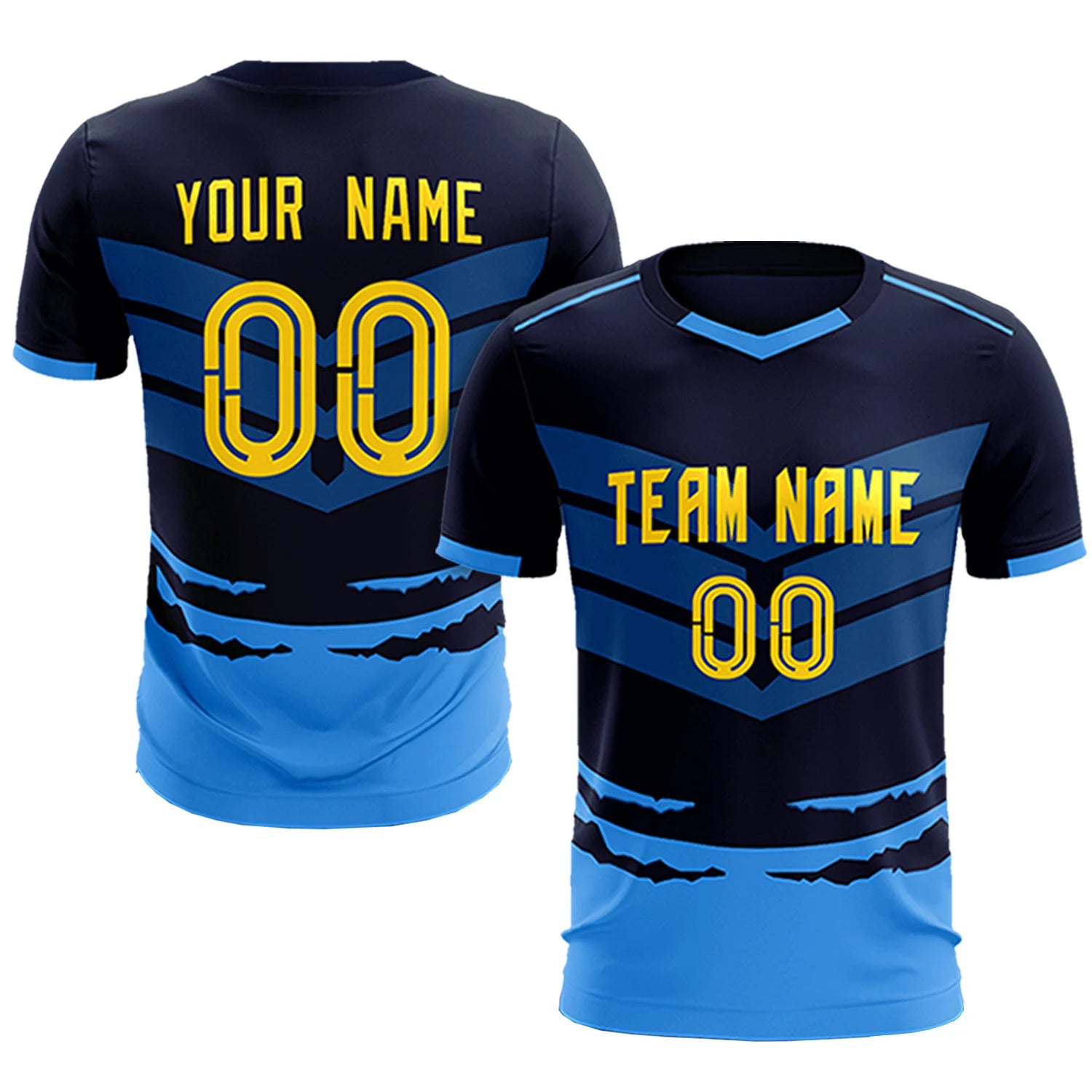 Custom Navy Powder Blue Men Uniform Soccer Sets Jersey