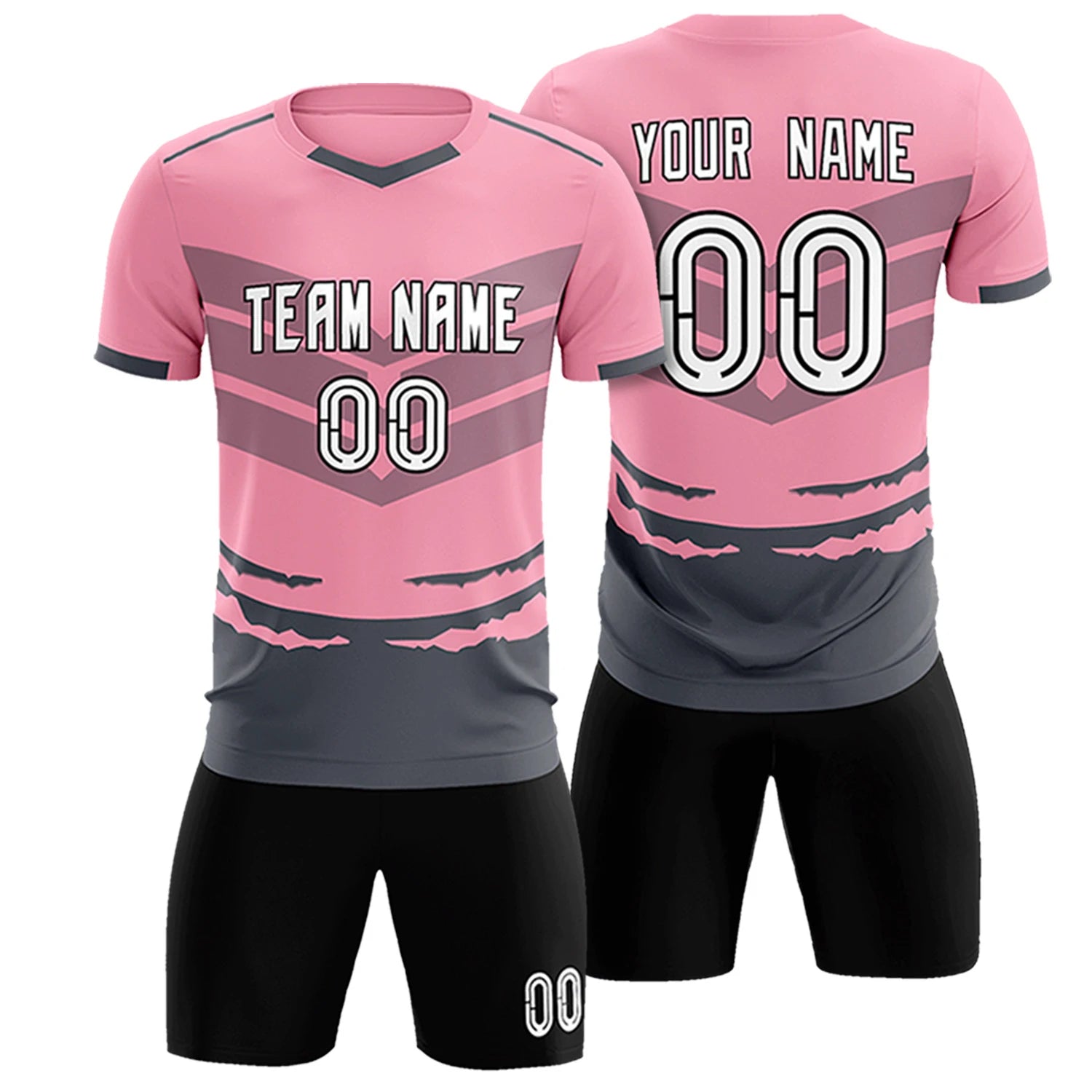 Custom Light Pink Gray Men Uniform Soccer Sets Jersey