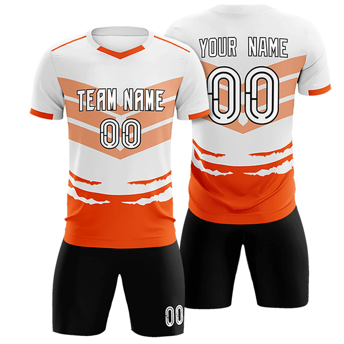 Custom White Orange Men Uniform Soccer Sets Jersey