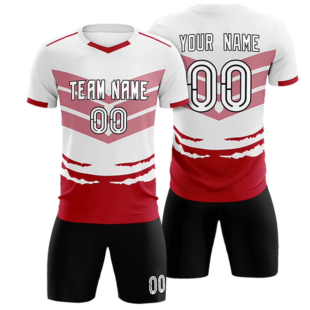 Custom White Red Men Uniform Soccer Sets Jersey