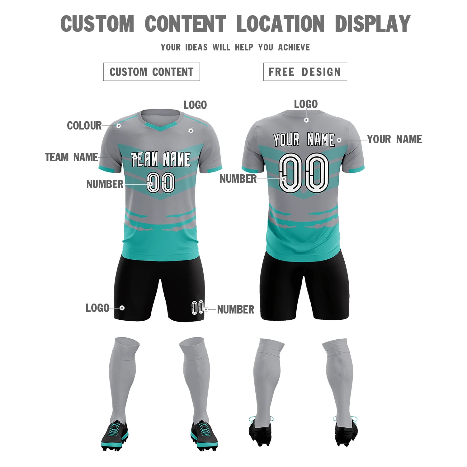 Custom Gray Bright Green Men Uniform Soccer Sets Jersey