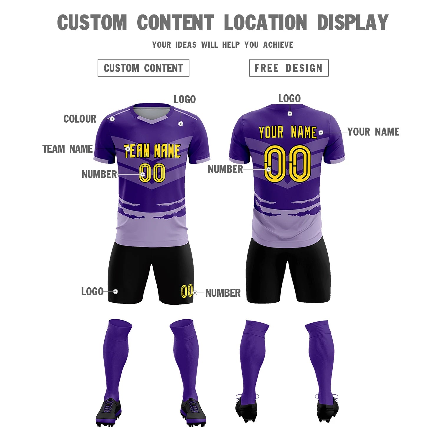 Custom Purple Light Purple Men Uniform Soccer Sets Jersey