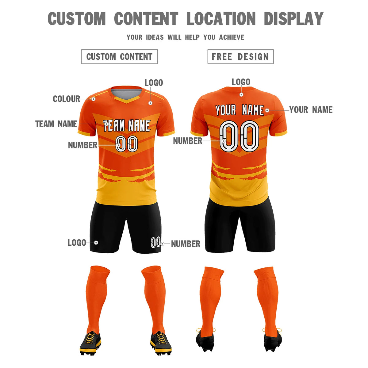 Custom Orange Yellow Men Uniform Soccer Sets Jersey