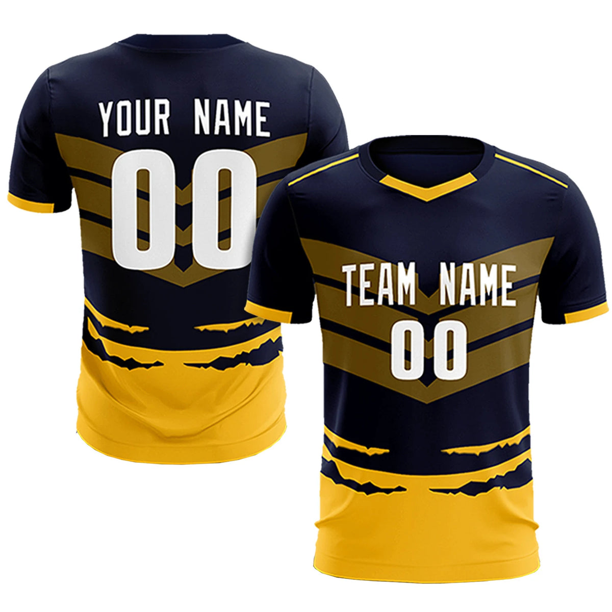 Custom Navy Yellow Men Uniform Soccer Sets Jersey