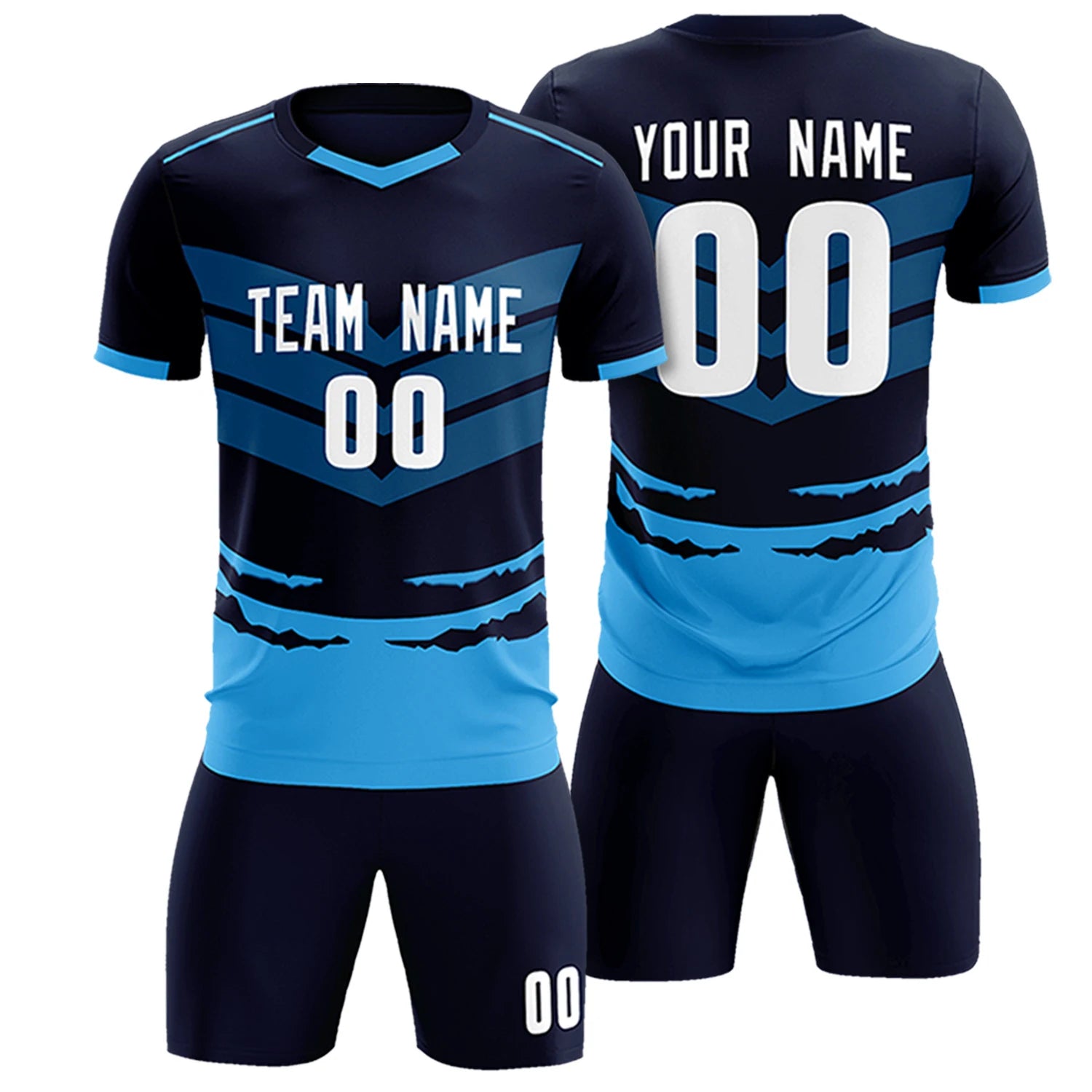 Custom Navy Powder Blue Men Uniform Soccer Sets Jersey