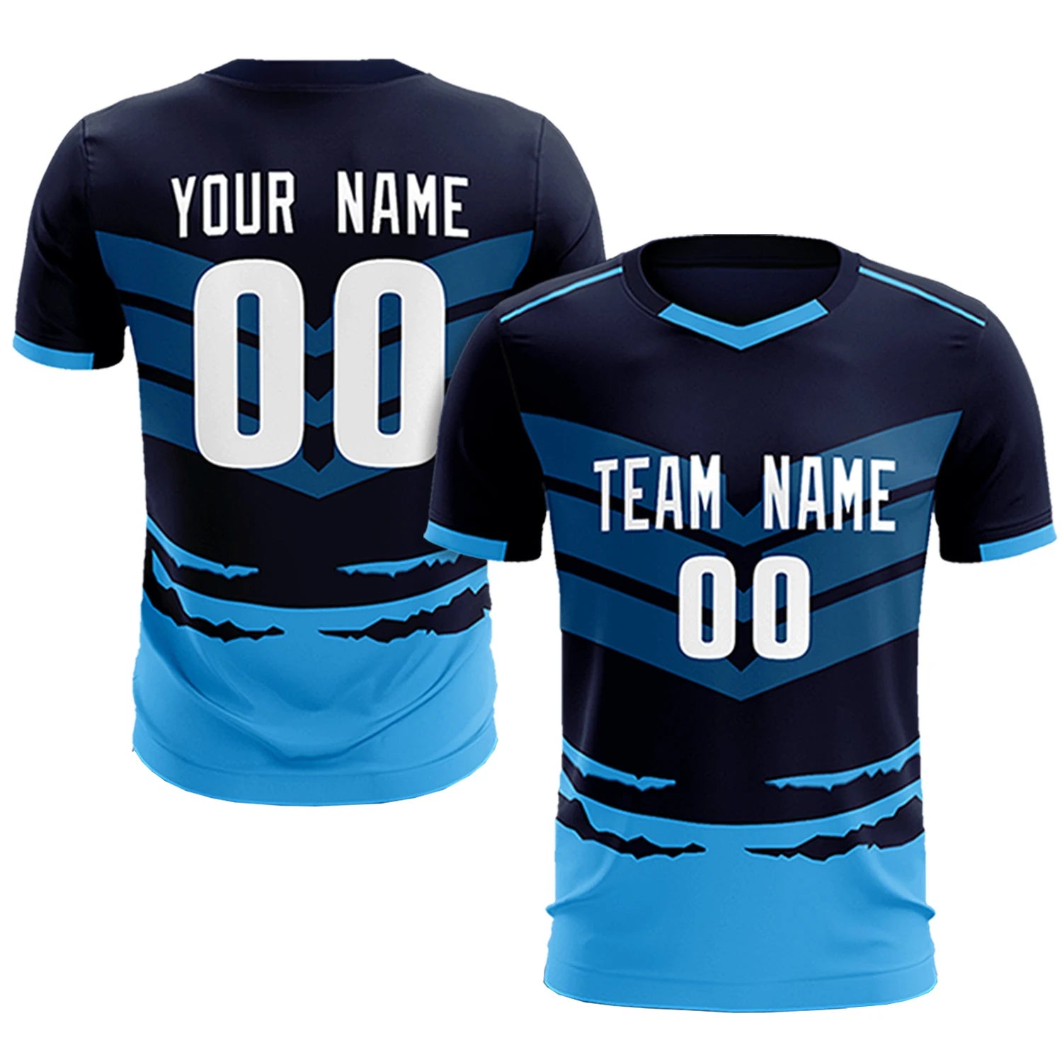 Custom Navy Powder Blue Men Uniform Soccer Sets Jersey