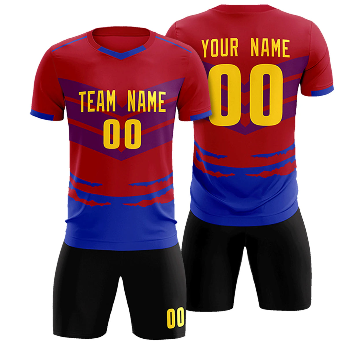 Custom Red Royal Blue Men Uniform Soccer Sets Jersey