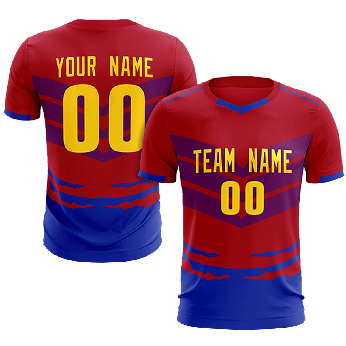 Custom Red Royal Blue Men Uniform Soccer Sets Jersey